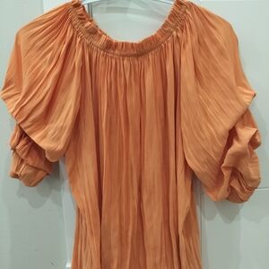 Chic Pleated Orange Blouse for Women